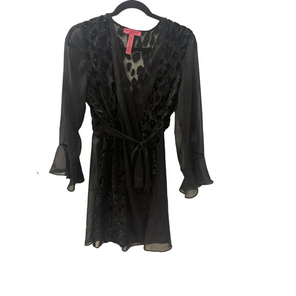 Betsey Johnson Other - Betsey Johnson Black Robe Size Small Ruffles Sparkly Bell Sleeve Leopard Womens